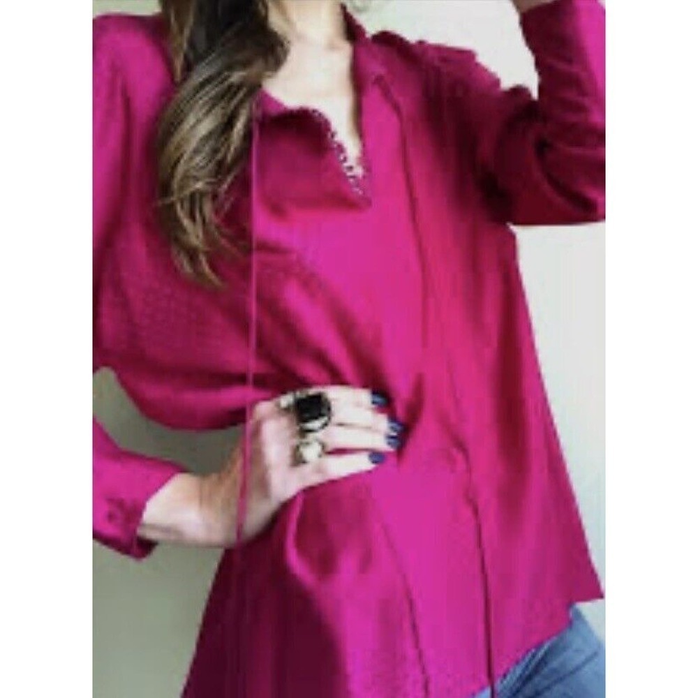 Marchesa Voyage Silk Long Sleeve Button Up Blouse Womens Size 2 NWT $275